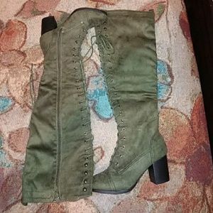 OLIVE GREEN NATURE BREEZE KNEE HIGH HEEL BOOTS